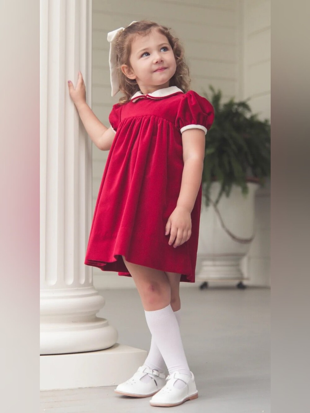 Lullaby Set Classic Red Velvet Girls Dress with White Collar 2t